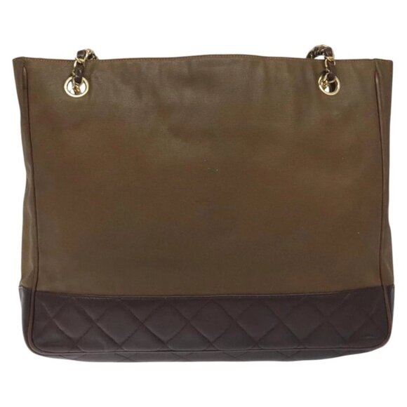 CHANEL Chain Tote Bag Coated Canvas Leather Brown Gold CC Auth bs26043 - Picture 3 of 14